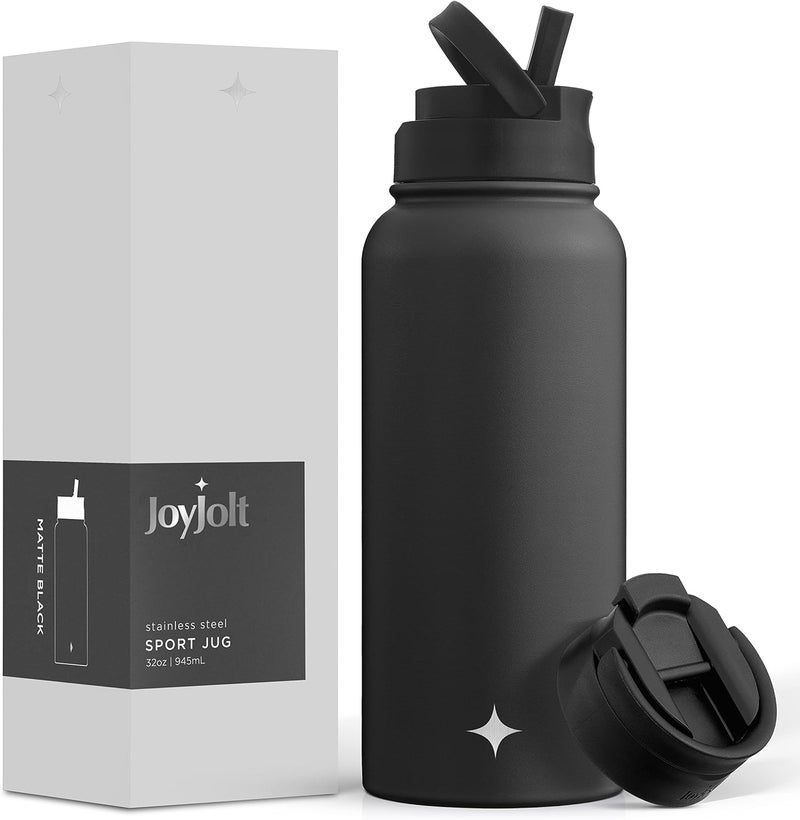 JoyJolt Triple Insulated Water Bottle with Straw Lid AND Flip Lid! 32oz Large Water Bottle, 12 Hour Hot/Cold Vacuum Insulated Stainless Steel Bottle. BPA-Free Leakproof Water Bottles - Thermos Bottle - Image 1